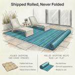 Fab Habitat Outdoor Rug - Waterproof, Fade Resistant, Crease-Free - Premium Recycled Plastic - Striped - Large Patio, Deck, Sunroom, Camping, RV - Cancun - Turquoise & Moss Green - 6 x 9 ft