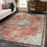 Beverly Rug Non Slip Rugs 5x7 Boho Medallion Floral Non Skid Rubber Backing Easy Silk Soft Area Rug for Living Room Easy to Clean Non Shedding Kitchen Bedroom Indoor Carpet (5 x 7 Orange - Cream)