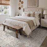 GENIMO 5X7 Area Rugs for Living Room, Machine Washable Non Slip Vintage Rugs, Low Pile Lightweight Chenille Print Rug for Bedroom, Dining Room, Home Office, Light Taupe Brown