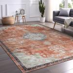 Beverly Rug Non Slip Rugs 5x7 Boho Medallion Floral Non Skid Rubber Backing Easy Silk Soft Area Rug for Living Room Easy to Clean Non Shedding Kitchen Bedroom Indoor Carpet (5 x 7 Orange - Cream)
