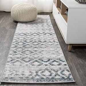 Eyely ROS206A-210 Silk Orchid Ancient Faded Trellis Indoor Runner Rug Bohemian;Casual;Transitional;Vintage, Bedroom, Kitchen, Living Room, Easy-Cleaning, Non-Shedding, 2 X 10, Gray/Turquoise