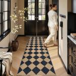 Lahome Checkered Easy Jute Runner Rug, 2x8 Hallway Kitchen Runner Rug Non Slip Washable Outdoor Carpet for Entryway Indoor, Checkerboard Black Indoor Outdoor Carpet for Hallway 8ft Entry