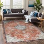 Beverly Rug Non Slip Rugs 5x7 Boho Medallion Floral Non Skid Rubber Backing Easy Silk Soft Area Rug for Living Room Easy to Clean Non Shedding Kitchen Bedroom Indoor Carpet (5 x 7 Orange - Cream)