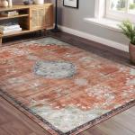 Beverly Rug Non Slip Rugs 5x7 Boho Medallion Floral Non Skid Rubber Backing Easy Silk Soft Area Rug for Living Room Easy to Clean Non Shedding Kitchen Bedroom Indoor Carpet (5 x 7 Orange - Cream)