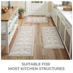 GRANNY SAYS Boho Kitchen Rug Sets of 3, Non Slip Washable Faux Wool Kitchen Mats for Floor, Thick Soft Anti-Fatigue Comfort Standing Mat Runner Rugs for Hallway Laundry Room, Beige