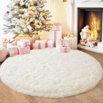 Quntue 4'x4' Cream Round Rugs for Girls Bedroom, Ultra Soft Fluffy Circle Rug for Kids Room, Cute Shag Rugs for Living Room Playroom Tent Castle Home Decor Rug