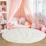 Quntue 4'x4' Cream Round Rugs for Girls Bedroom, Ultra Soft Fluffy Circle Rug for Kids Room, Cute Shag Rugs for Living Room Playroom Tent Castle Home Decor Rug