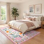 Anidaroel 5x7 Pink Floral Rugs for Bedroom Girls, Washable Area Rugs for Living Room Soft Boho Nursery Rug Non Slip Low Pile Kids Playroom Rug Indoor Throw Carpet for Dorm Bedside