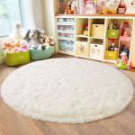 Quntue 4'x4' Cream Round Rugs for Girls Bedroom, Ultra Soft Fluffy Circle Rug for Kids Room, Cute Shag Rugs for Living Room Playroom Tent Castle Home Decor Rug