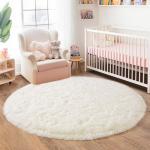 Quntue 4'x4' Cream Round Rugs for Girls Bedroom, Ultra Soft Fluffy Circle Rug for Kids Room, Cute Shag Rugs for Living Room Playroom Tent Castle Home Decor Rug