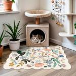 Washable 2x3 Entryway Scalloped Rug: Floral Thin Door Mat Non Slip Water Resistant Kitchen Bathroom Area Rug Indoor Ultra Soft Carpet for Laundry Nursery Living Room Bedroom Soft Floor Mat (2x3,Cream)