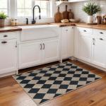 Rugalia Easy Jute Checkered Entryway Rug, 2x3 Black Modern Indoor Outdoor Doormat, Washable Non-Slip Neutral Small Kitchen Rug Farmhouse Diamond Throw Rugs for Entrance Bedroom Bathroom