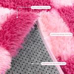 Quntue Checkered Rugs for Bedroom, 4x6 Ultra Fluffy Fuzzy Shag Area Rug for Living Room, Modern Plush Soft Upgrade Non-Slip Carpet for Girls and Kids Room Dorm Nursery Home Decor, Pink and Hot Pink