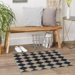 Rugalia Easy Jute Checkered Entryway Rug, 2x3 Black Modern Indoor Outdoor Doormat, Washable Non-Slip Neutral Small Kitchen Rug Farmhouse Diamond Throw Rugs for Entrance Bedroom Bathroom