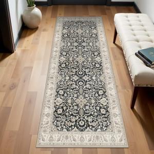 YAMEIJING Washable Runner Rug for Hallways Kitchen Rugs 2x6 Black Beige - Non-Slip Stain Resistant Mat for Laundry Room Bathroom Soft Vintage Farmhouse Runners for Entryway Bedroom Dining Room