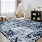 Navy Blue 8x10 Washable Area Rug for Living Spaces