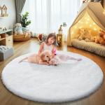 yulidayang White Fluffy Round Area Rugs for Bedroom,3'X3'Shag Circle Area Rugs for Girls Room,Non Slip Fuzzy Plush Rug for Kids Room Living Room and Dorm Home Decor Rug
