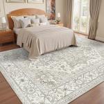 Beige Vintage Washable Area Rug 8x10 Size