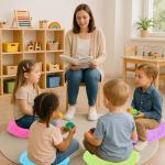 6 Pack Crazy Carpet Circle Seats, 16 Inch Round Floor Cushions for Classroom, Soft Educational Play Mat for Group Activities and School Learning, Sitting Rug for Reading and Marker Playing Areas