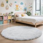 yulidayang White Fluffy Round Area Rugs for Bedroom,3'X3'Shag Circle Area Rugs for Girls Room,Non Slip Fuzzy Plush Rug for Kids Room Living Room and Dorm Home Decor Rug