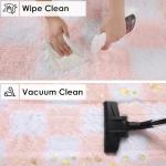 KICMOR Light Pink and White Rugs for Bedroom Girls, 4x6 Fluffy Fuzzy Checkered Shag Area Rug Shaggy Bedside Carpet, Soft Plush Cute Rug for Toddler Kids Baby Nursery Teen Dorm Living Room Home Decor