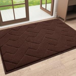 OLANLY Indoor Door Mat, 32x20, Dirt Resistant and Absorbent, Sturdy Non-Slip Rubber Backing, Easy to Clean, Washable Low-Profile Doormat for Entryway, Dark Brown