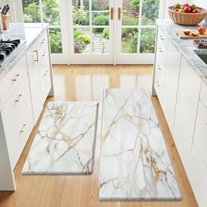 StepLively Kitchen Rugs and Mats, 2-Pack Low Profile Slip Resistant Kitchen Mats for Floor, in Front of Sink and Stove-17.3"*30"+17.3"*47"