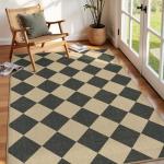 Lessymo Checkered 3x5 Outdoor Patio Rug, Washable Easy Jute Rugs for Entryway Indoor Outdoor Living Room Carpet, Farmhouse Non Slip Door Mat for Backyard Bedroom, Diamond Black/Beige