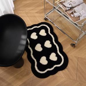 DBJOY Bathroom Modern Rugs Non-Slip Black with White Mats Funny Heart Design Washable Bath Rugs Microfiber (BlackA-Double Heart, 2'8"x1'8"(Oblong))