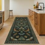 Hazo Haus 8 ft Long Hallway Runner Rug - Boho Green Rug for Kitchen Floor, Entrance Indoor, Washable Wide Runner Non Slip, Dark Green 2'6''x8'