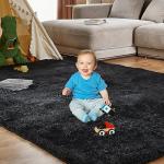 KNZE Super Soft Area Rugs for Living Room 5x7 Black, Fluffy Furry Shaggy Fuzzy Area Rug, Upgrade Anti-Skid Rectangular, High Pile Soft Throw Rug for Bedroom and Kids Room, Home Decor Aesthetic