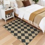 Lessymo Checkered 3x5 Outdoor Patio Rug, Washable Easy Jute Rugs for Entryway Indoor Outdoor Living Room Carpet, Farmhouse Non Slip Door Mat for Backyard Bedroom, Diamond Black/Beige