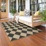 Lessymo Checkered 3x5 Outdoor Patio Rug, Washable Easy Jute Rugs for Entryway Indoor Outdoor Living Room Carpet, Farmhouse Non Slip Door Mat for Backyard Bedroom, Diamond Black/Beige