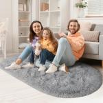 LOCHAS Bedroom Rug 2.6' x 5.3', Gray Fluffy Shaggy Area Rug for Bedroom Bedside, Soft Oval Throw Rugs Carpet for Kids Girls Nursery Living Room Home Decor