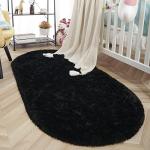 ISEAU Oval Fluffy Rug Carpets, Modern Plush Shaggy Area Rugs for Kids Bedroom Extra Comfy Cute Nursery Mat Bedside Rug for Boys Girls Room Home Decor Mats, 2.6 x 5.3ft, Black
