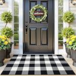 SofterCharm Area Rug, 2’4’’ x 3’7’’ Black and White Checkered Rug Plaid Outdoor Rugs, Soft Machine Washable Cotton Woven Welcome Mat Area Rugs for Home Decor, Bedroom, Doormat, Balcony, Porch, Patio