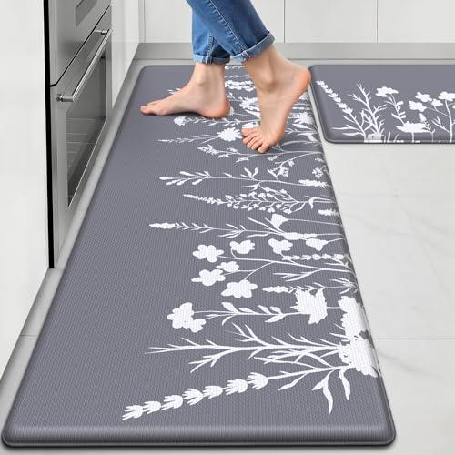 SofterCharm Kitchen Mats for Floor, Kitchen Rugs Sets of 2, Cushioned Anti Fatigue Mats for Kitchen Floor, Non-Slip Kitchen Decor, Water Resistant Kitchen Rug for Home, Kitchen, 17.3"x30"+17.3"x47"