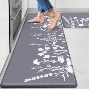 SofterCharm Kitchen Mats for Floor, Kitchen Rugs Sets of 2, Cushioned Anti Fatigue Mats for Kitchen Floor, Non-Slip Kitchen Decor, Water Resistant Kitchen Rug for Home, Kitchen, 17.3"x30"+17.3"x47"
