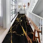 USHIRUG Black Gold Texture Marble Rug Runners for Hallways, 1.3x7ft, Abstract Background Runner Carpet, Breathable Cozy Soft Washable Area Rug, Rubber Backed Foldable Bedside Rug for Patio Kitchen