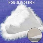 Molain 25 cm Small Rugs Fluffy Faux Fur Chair Pad Cover Rug Fuzzy Cushion Photography Props Background Nail Mat Carpet Christmas Party Decorative Home Living Room Sofa Bedroom Floor (White Square)