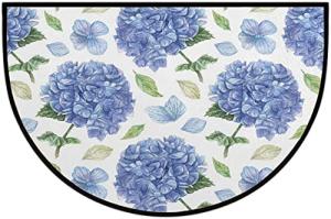 Watercolor Blue Hydrangea Half Round Door Mat Indoor semi-Circular Floor mat, for Outside Entry 30x18 in Wear Resistant Semi Circle Floor Mats Area Rugs for Kitchen