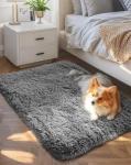 Ophanie Small Rug Upgrade Non Slip Throw Bedside Area Rugs, Fluffy Soft Grey Mini Bedroom Carpet