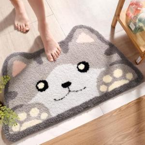 Molesun Cute Cat Bath Mat, Plush Microfiber Bathroom Rug Water Absorbent Bath Rug Non-Slip Soft Shower Rug Thick Shaggy Animal Floor Mats, Machine Washable, Cat, 18" x 30"