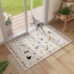 Rugcomf Door Mat Indoor Entrance 2x3 Rug Machine Washable Boho Floral Animal Cat Small Area Rug Non-Slip Low Pile Throw Rugs for Entryway Kitchen Front Door Indoor Entrance Entry Kids Room, Beige