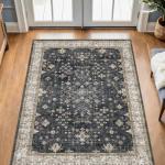Large 3x5 Entryway Rug Indoor - Washable Non-Slip Low Pile Ultra Soft Area Rug for Large Kitchen, Bedroom Bedside, Mudroom - Distressed Boho Modern Aesthetic Geometric Decor, Ashen/Multi