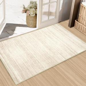 Aoyaomi Moroccan Area Rug 2x3 - Washable Distressed Entryway Rug Non-Slip Small Rug, Soft Low-Pile Geometric Farmhouse Indoor Door Mat Floor Carpet for Entrance Bedroom Kitchen(2'x3',Ivory Beige)