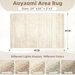 Aoyaomi Moroccan Area Rug 2x3 - Washable Distressed Entryway Rug Non-Slip Small Rug, Soft Low-Pile Geometric Farmhouse Indoor Door Mat Floor Carpet for Entrance Bedroom Kitchen(2'x3',Ivory Beige)