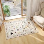 Rugcomf Door Mat Indoor Entrance 2x3 Rug Machine Washable Boho Floral Animal Cat Small Area Rug Non-Slip Low Pile Throw Rugs for Entryway Kitchen Front Door Indoor Entrance Entry Kids Room, Beige