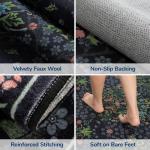 Lessymo Floral Black Green Washable Rugs 8x10, Living Room Area Rug Non Slip Boho Low Plie Large Carpet for Bedroom Dining Room Home Office, Vintage Flower Decor Distressed Retro Indoor