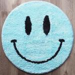 Evovee Blue Bath Mat Rug Funny Happy Cute Bathroom Decor Face Shower Rugs Retro Funky Bedroom Aesthetic Fun Round Preppy Cool Apartment College Washable Novelty Bathmat